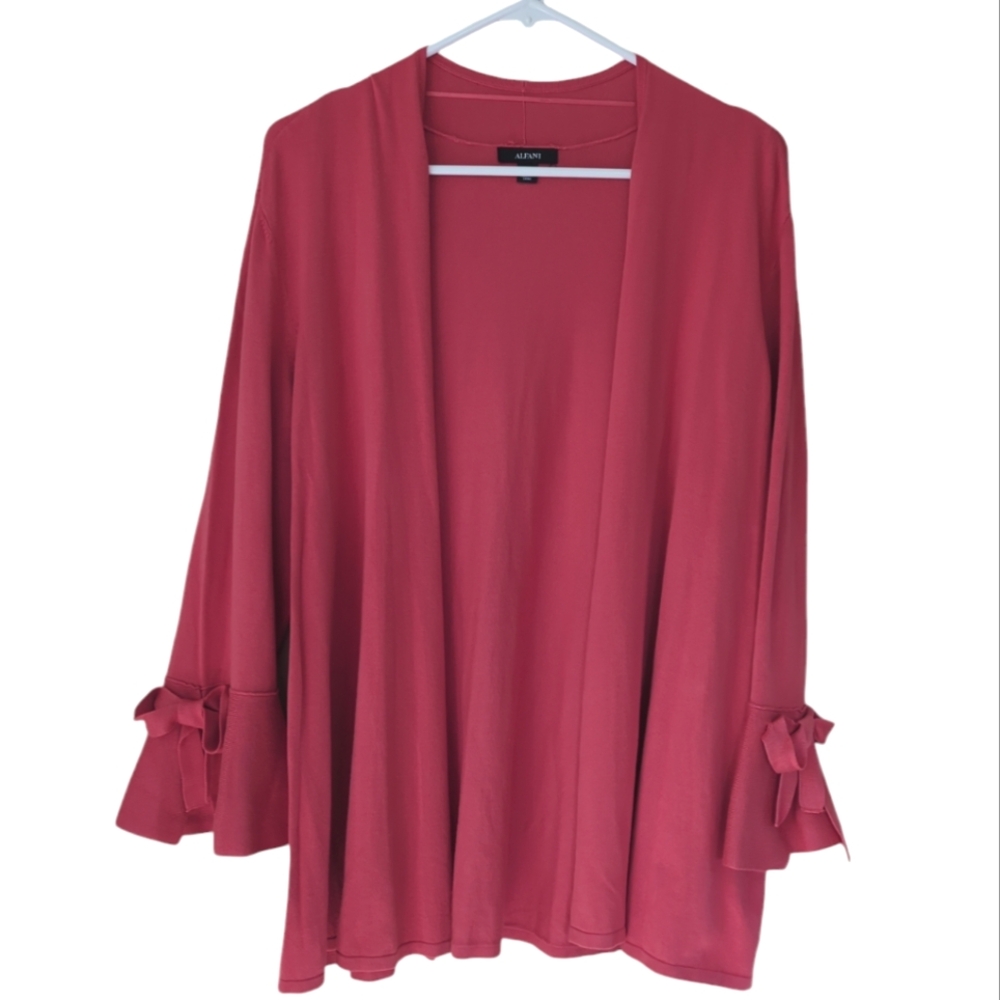 Alfani Tie Bell Sleeves Open Knit Feminine Flair Cardigan OX Cranberry Spice